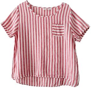 100% Linen Artisan Ny Cabana Red & White Stripe Top Size XL